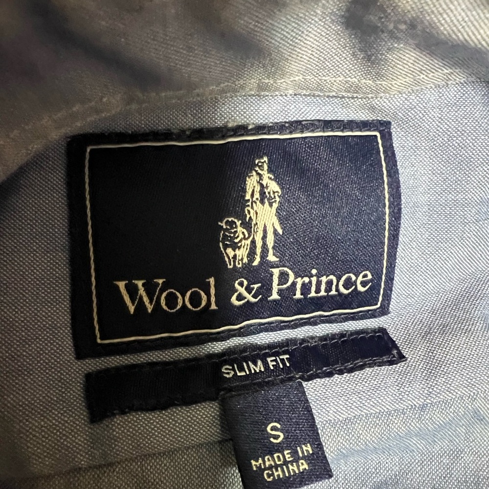 Wool & Prince Worsted Wool Flannel Shirt Men Slim Fit Button-Down blue z. - Picture 9 of 12